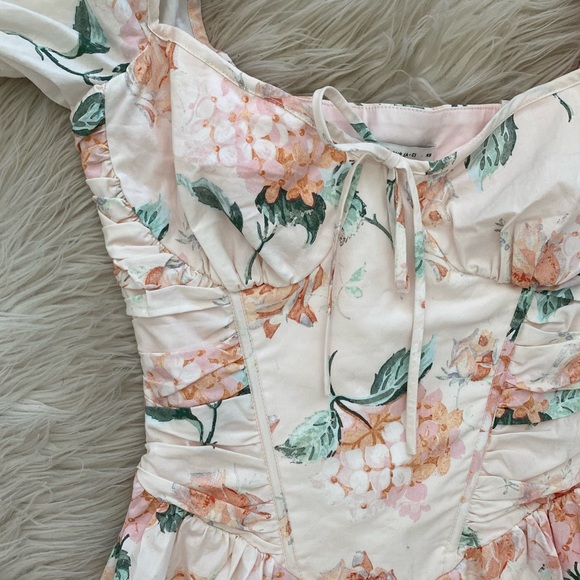 House of CB Lulabell Peach Floral Cotton Puff Sleeve Midi Dress Corset Back A-C - Picture 6 of 15